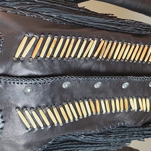 Vintage Beaded, fringe, Western black leather jacket - Picture 6 of 13